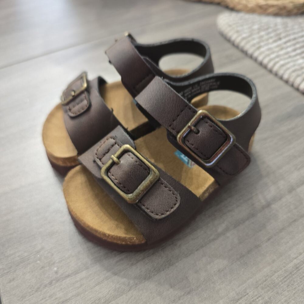 3 Month Brown Sandals with velcro buckle closure